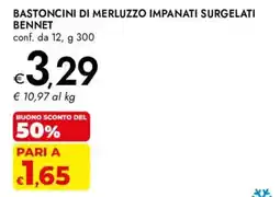Bennet Bastoncini di merluzzo impanati surgelati Bennet offerta
