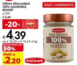 Bennet Crema spalmabile 100% mandorle Bennet offerta