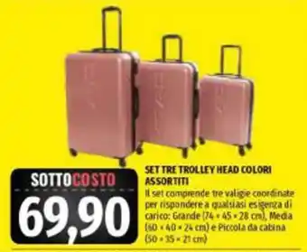 Set tre trolley head colori assortiti