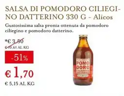 Eataly Salsa di pomodoro ciliegino datterino Alicos offerta