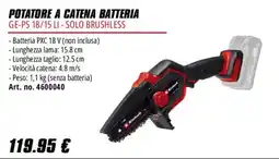 Einhell Potatore a catena batteria Ge-ps 18/15 li - solo brushless offerta