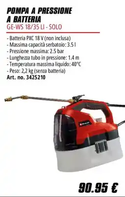Einhell Pompa a pressione a batteria GE-WS 18/35 LI - Solo offerta