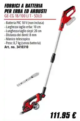 Einhell Forbici a batteria per erba ed arbusti GE-CG 18/100 LI T - Solo offerta