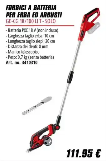 Forbici a batteria per erba ed arbusti GE-CG 18/100 LI T - Solo