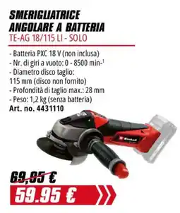 Einhell Smerigliatrice angolare a batteria Kinhell offerta