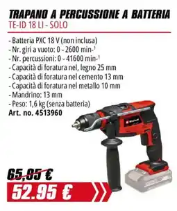 Einhell Trapano a percussione a batteria Kinhall offerta