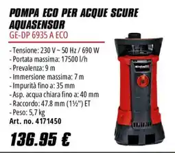 Einhell Pompa eco per acque scure aquasensor offerta