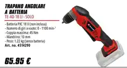 Einhell Trapano angolare a batteria TE-AD 18 LI - SOLO offerta