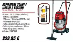 Einhell Aspiratore solidi e liquidi a batteria TE-VC 36/30 LI S - Solo offerta