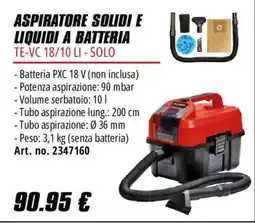 Einhell Aspiratore solidi e liquidi a batteria TE-VC 18/10 LI - SOLO offerta