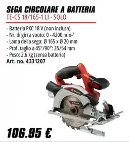 Einhell Sega circolare a batteria TE-CS 18/165-1 LI - Solo offerta