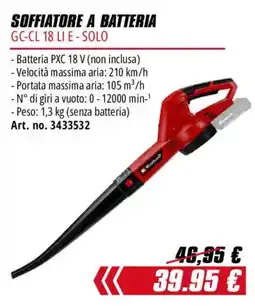 Einhell Soffiatore a batteria GC-CL 18 LI E-SOLO offerta