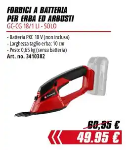 Einhell Forbici a batteria per erba ed arbusti GC-CG 18/1 LI - Solo offerta