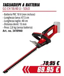 Einhell Tagliasiepi a batteria GC-CH 18/40 LI - Solo offerta
