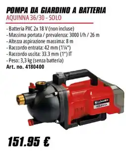 Einhell Pompa da giardino a batteria Aquinna offerta