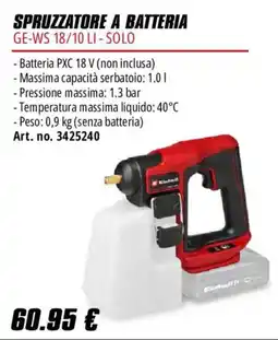 Einhell Spruzzatore a batteria GE-WS 18/10 LI - Solo offerta