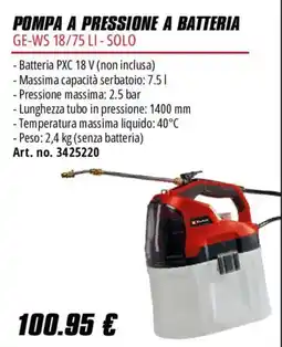 Einhell Pompa a pressione a batteria GE-WS 18/75 LI - Solo offerta