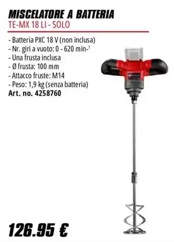 Miscelatore a batteria TE-MX 18 LI - Solo