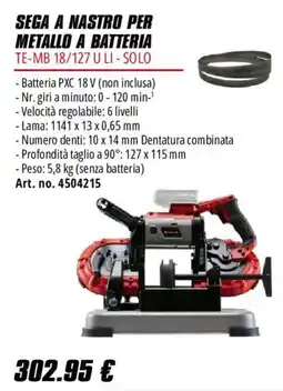 Einhell Sega a nastro per metallo a batteria offerta