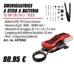 Einhell Smerigliatrice a stelo a batteria TE-MT 18/34 LI - Solo offerta