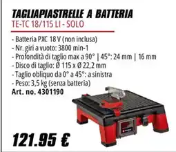 Einhell Tagliapiastrelle a batteria TE-TC 18/115 LI - SOLO offerta