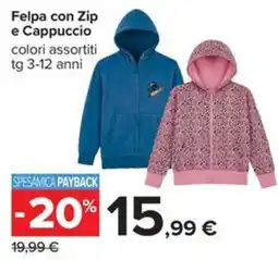 Carrefour Iper Felpa con Zip e Cappuccio offerta