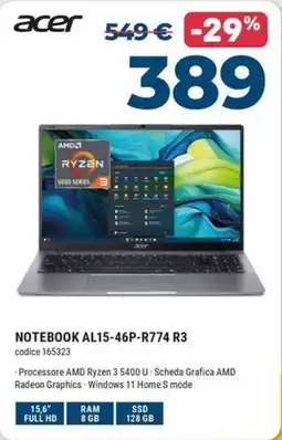Sinergy Acer Notebook AL15-46P-R774 R3 offerta