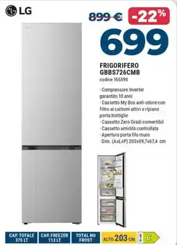 Sinergy Frigorifero LG GBBS726CMB offerta