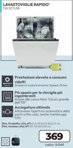 Sinergy Lavastoviglie rapido' CIU 3C7L0B offerta