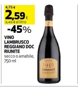 Coop VINO LAMBRUSCO REGGIANO DOC RIUNITE offerta