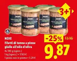 Lidl NIXE Filetti di tonno a pinne gialle all'olio d'oliva offerta