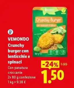 Lidl VEMONDO Crunchy burger con lenticchie e spinaci offerta