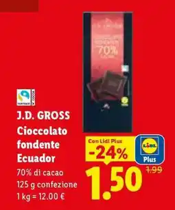Lidl J.D. GROSS Cioccolato fondente Ecuador offerta