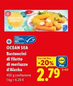 Lidl OCEAN SEA Bastoncini di filetto di merluzzo d'Alaska offerta