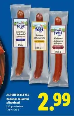 Lidl ALPENFESTSTYLE Kabanos salamini affumicati offerta