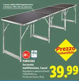 Lidl PARKSIDE Set tavolo multifunzione, 3 pezzi offerta