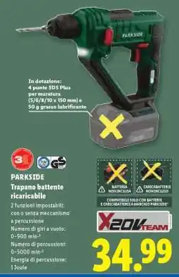 Lidl PARKSIDE Trapano battente ricaricabile offerta