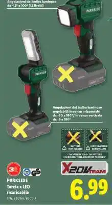 Lidl PARKSIDE Torcia a LED ricaricabile offerta