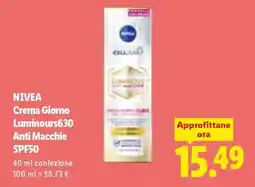 Lidl NIVEA Crema Giorno Luminous630 Anti Macchie SPF50 offerta