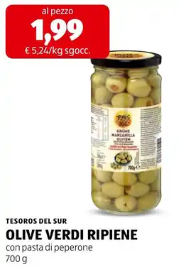 ALDI Tesori del Sur Olive verdi ripiene offerta