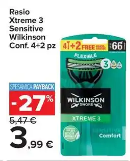 Carrefour Rasio Xtreme 3 Sensitive Wilkinson Conf. 4+2 pz offerta
