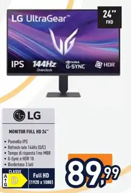Unieuro LG UltraGear monitor full hd 24" offerta