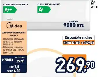 Unieuro Midea condizionatore monosplit aliseo 9 offerta