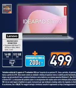 Unieuro Lenovo IDEAPAD Slim 3 offerta