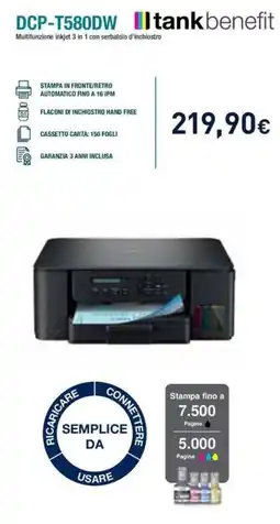 Unieuro DCP-T580DW Multifunzione inkjet 3 in 1 con serbatoio d'inchiostro offerta