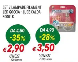 IperFamila Set 2 lampade filament LED goccia - luce calda offerta