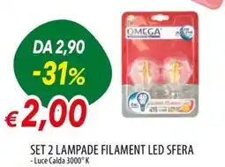 IperFamila Omega lampade filament led sfera offerta