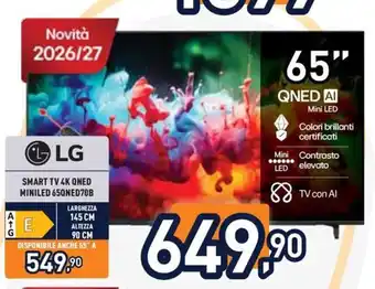 LG SMART TV 4K QNED MINILED 65QNED70B