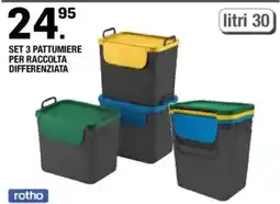 Brico OK Set 3 pattumiere per raccolta differenziata rotho offerta
