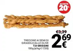Supermercati Gulliver Treccine ai semi di girasole/alle olive T.D Grissini offerta
